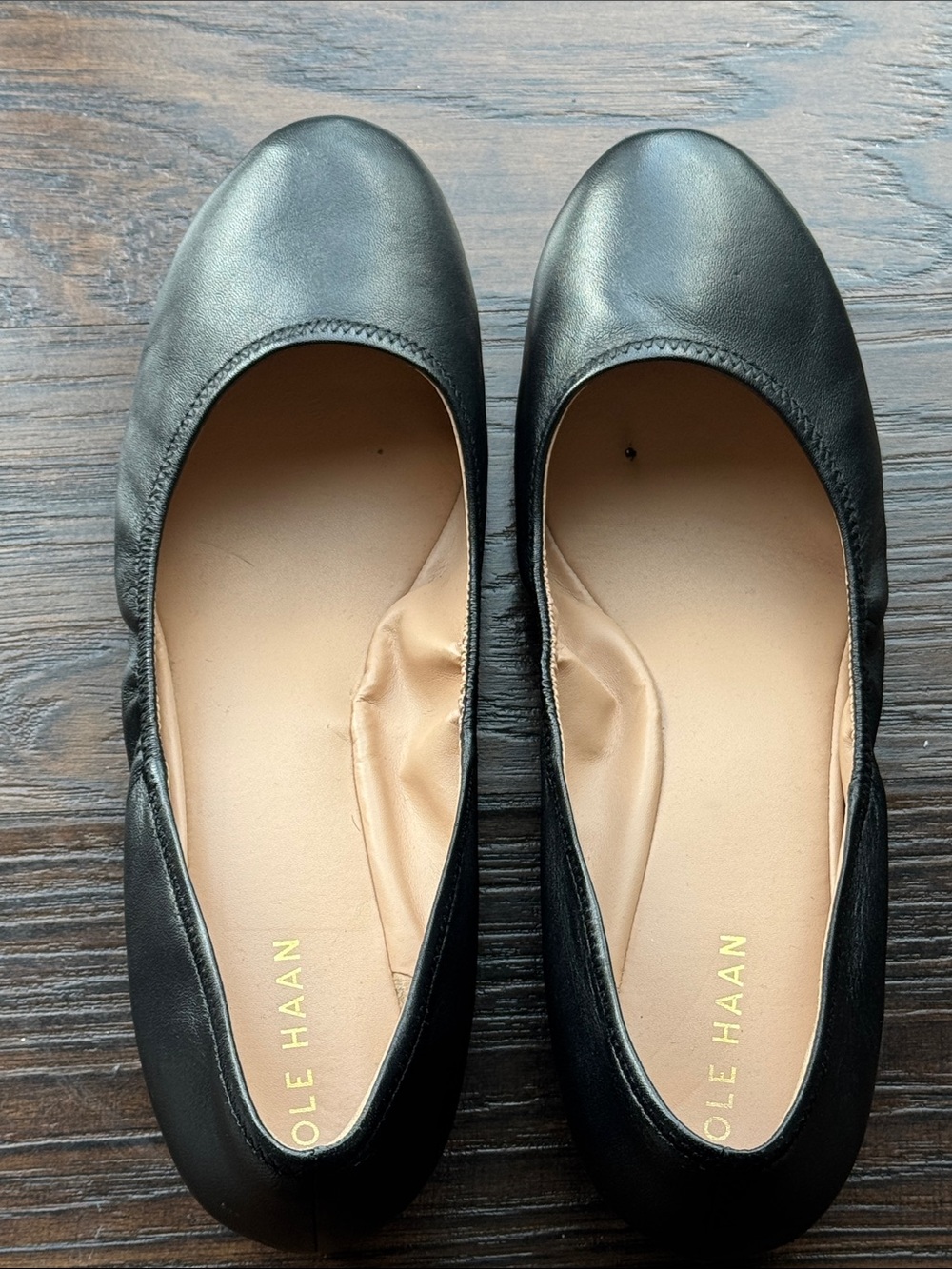 Cole Haan Black Leather Ballet Flats - Slip-On Women's Loafers - Picture 10 of 12